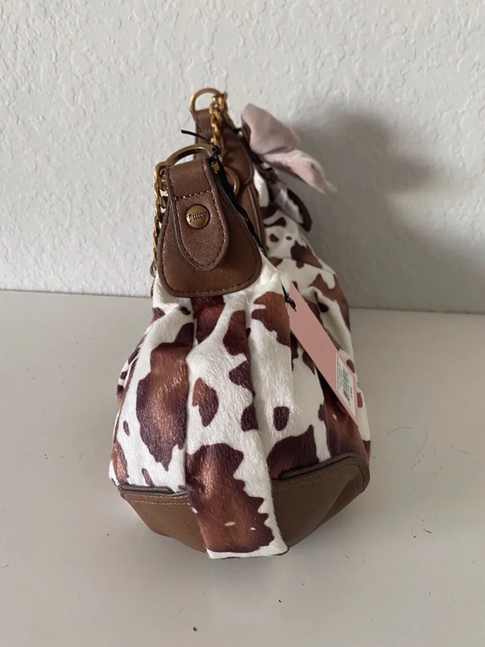 Juicy Couture‎ Romance Cow Print Hobo Coho Bag Saddle White W/Charm Viral NEW